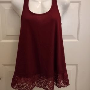 WF CRANBERRY FLARE LACE RACER BACK TOP